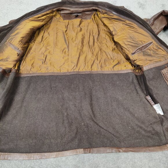 Danier Men's Brown Leather Jacket with Detachable Corduroy Extension Size XL Y2K - Picture 7 of 15